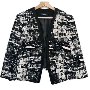 NINE WEST Women's Polyester Cropped Jacket 3/4 Sleeve Open Black White Jacket